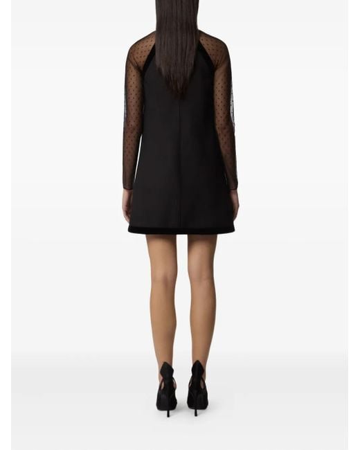 Nina Ricci Black Velvet-Trimmed Tulle-Sleeve Minidress