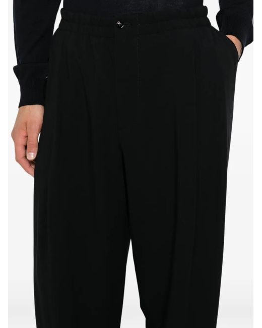 Giorgio Armani Black Elasticated-Waistband Straight-Leg Trousers for men