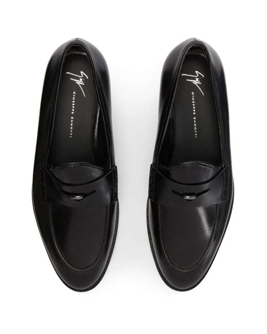 Giuseppe Zanotti Black Archiel Penny-Slot Leather Loafers for men