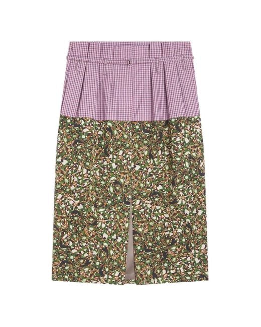 Dries Van Noten Pink Belted Contrast Skirt