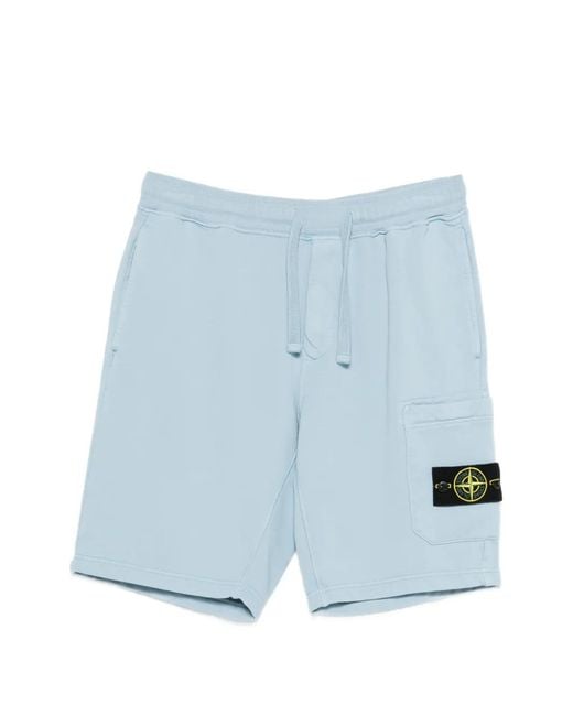 Stone Island Blue Organic Cotton Fleece Shorts for men