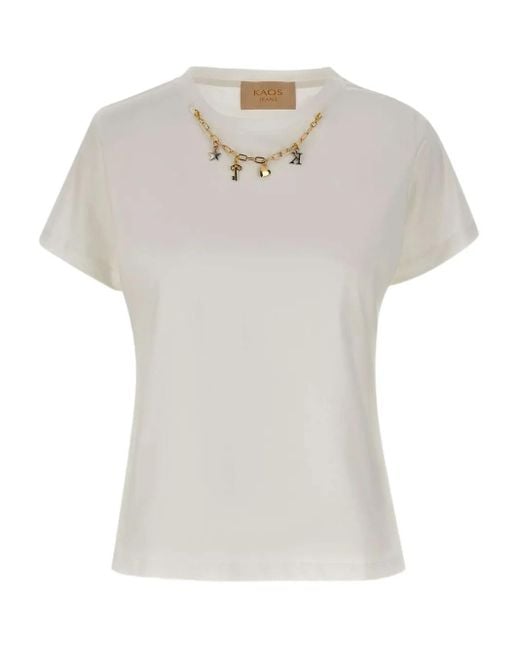 Kaos White T-Shirt mit Kettenverzierung