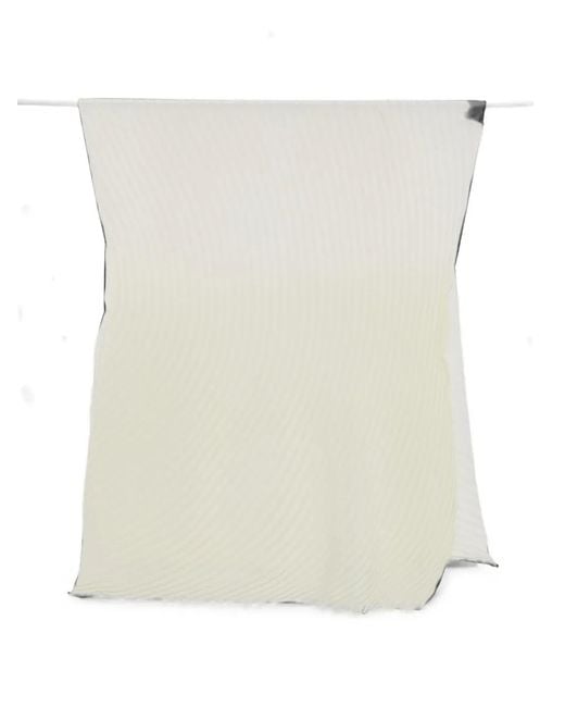 Issey Miyake White Pleated Frayed Scarf