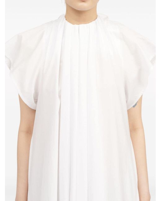 Robe longue en popeline à fronces MM6 by Maison Martin Margiela en coloris White