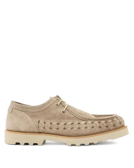 AllSaints Brown Skiff Woven Suede Derby Shoes for men