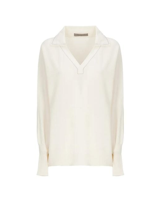 D.exterior White Chain-Trim Collared Top