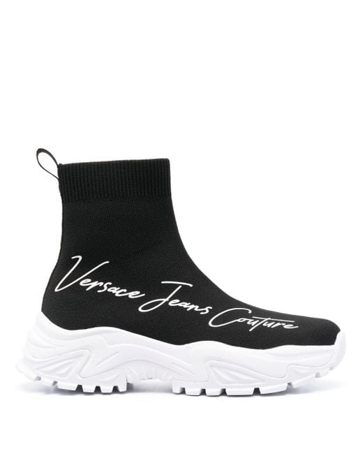 Versace Black Logo-print High-top Sneakers