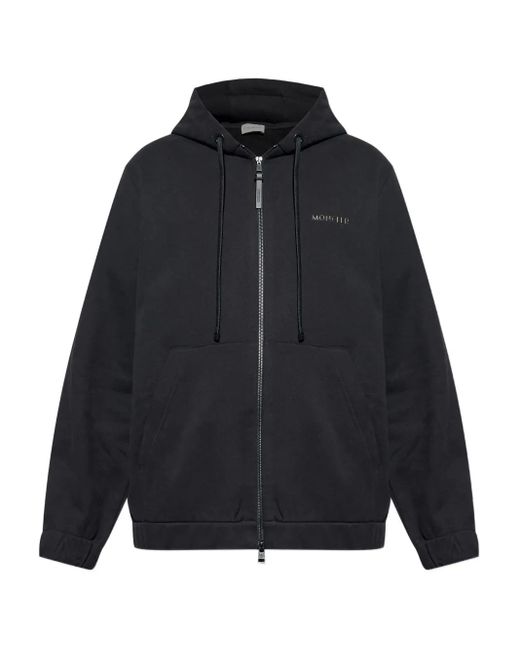 Moncler Blue Leather-Logo Zip-Up Hoodie for men