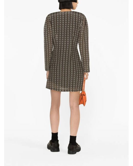 Liu Jo Gray Chain-Link Print Silk Wrap Minidress