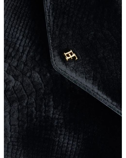 Elisabetta Franchi Black Over-The-Shoulder Bag Made From Velvet With A Crocodile Print Texture