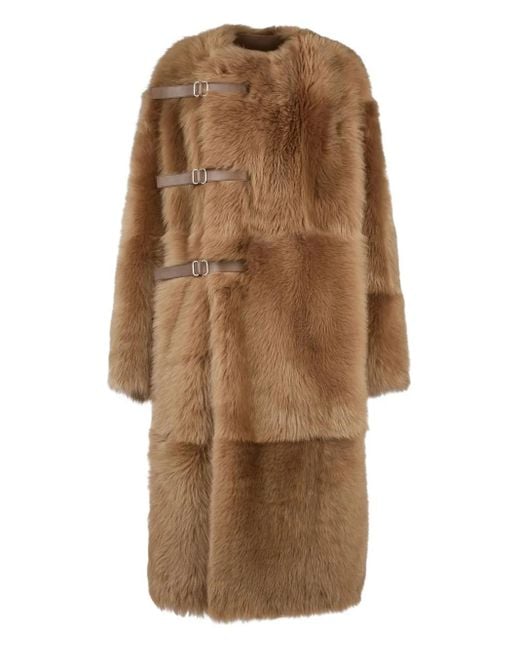 Tod's Natural Buckled Shearling Coat