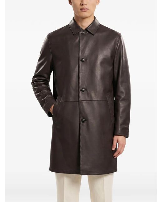 Kiton Brown Manteau En Cuir À Boutonnage Simple for men