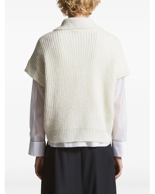 Peserico White Ribbed Collar Sweater