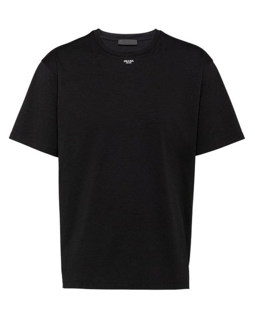 Prada Black Logo-print Crewneck Stretch-cotton T-shirt X for men