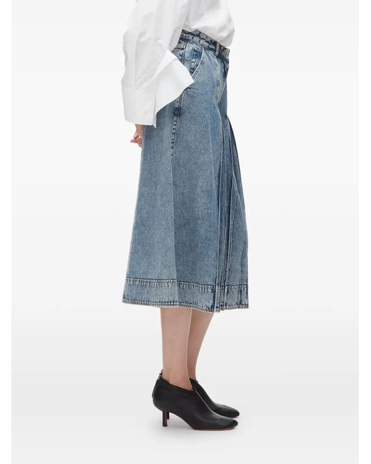 3.1 Phillip Lim Blue Pleated Cotton Midi Skirt