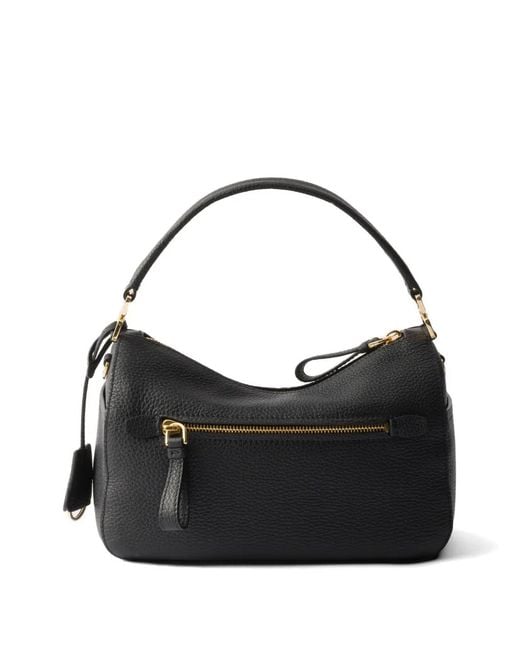 Prada Black Small Logo-Plaque Leather Shoulder Bag