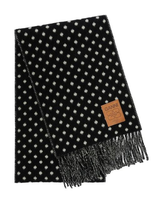 Ganni Black Wool Knit Scarf