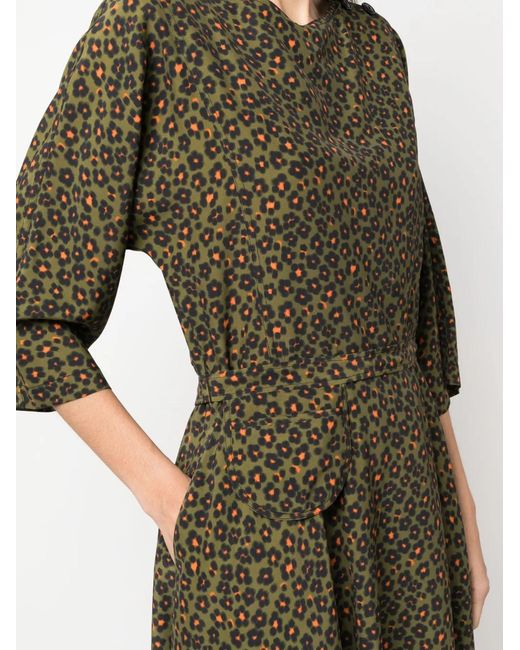 KENZO Green Leopard-Print Midi Dress