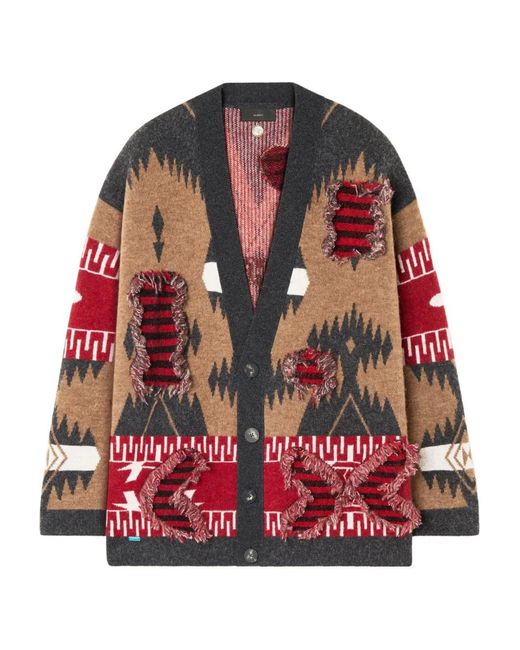 Alanui Red Patterned Fringed Cardigan for men