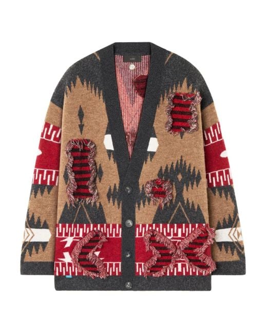 Alanui Red Patterned Fringed Cardigan for men