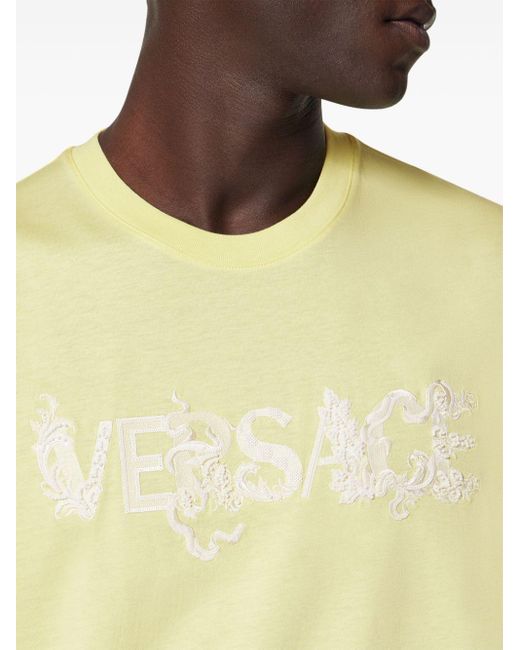 Versace Yellow Logo-embroidered T-shirt for men