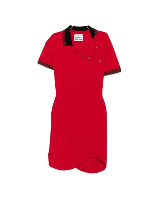 Vivienne Westwood Red Asymmetric-Neck Polo Mini Dress