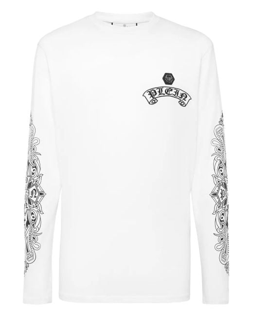 Philipp Plein White Crest-Embellished Long-Sleeve T-Shirt for men