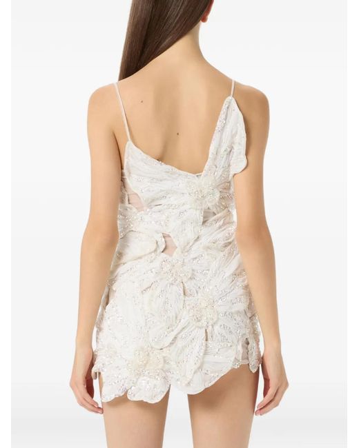 Blumarine White Butterfly-Embroidered Mini Dress
