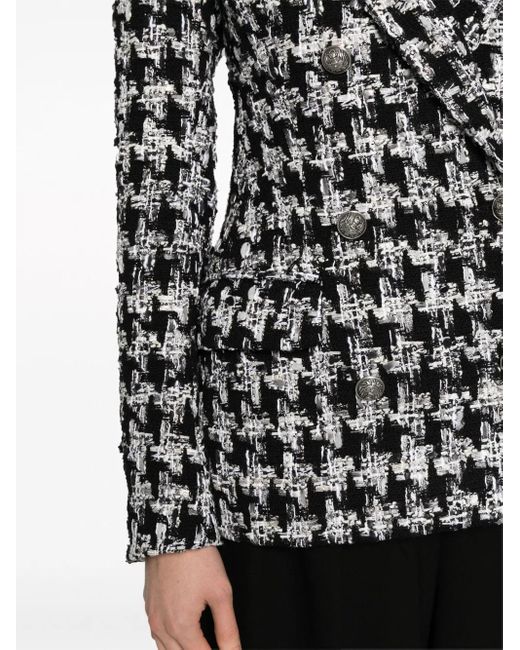 Faith Connexion Black Bouclé Houndstooth-Pattern Blazer