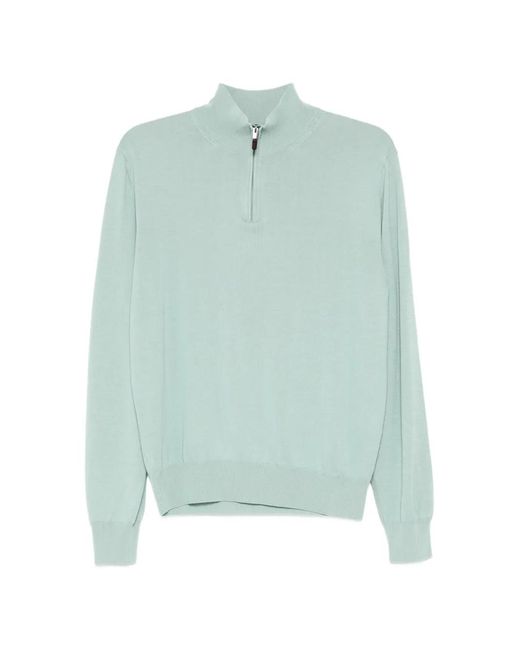 Canali Green Stand-Collar Zip-Up Sweater for men