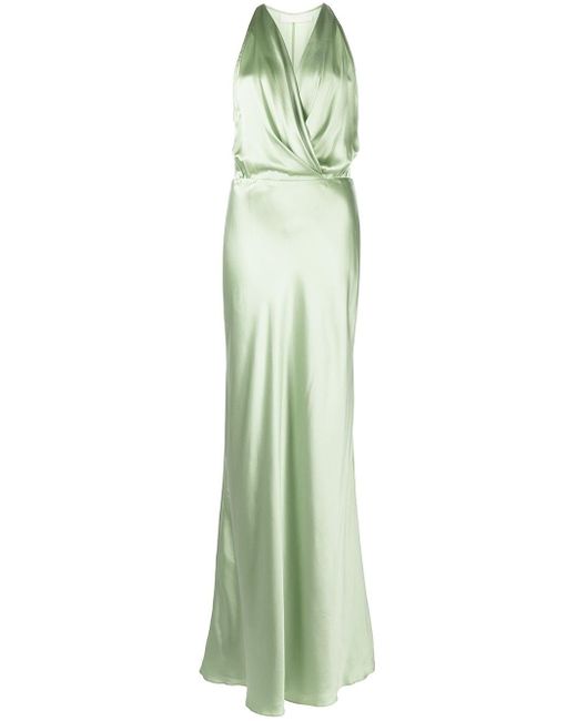 Michelle Mason Silk Draped Halterneck Gown in Green | Lyst Australia