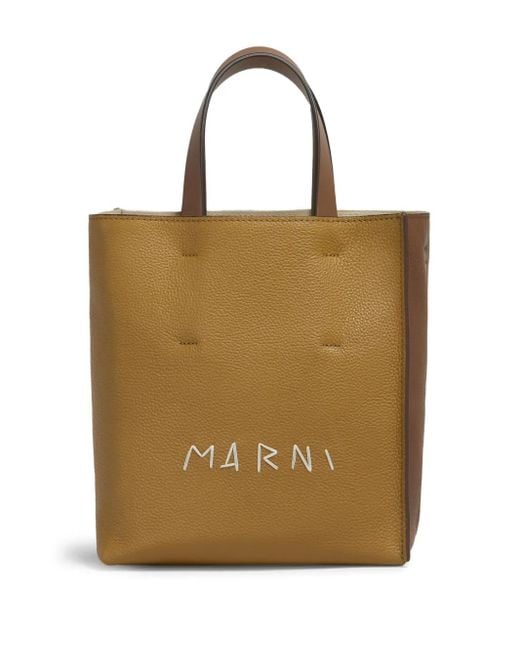 Marni Natural Mini Embroidered Leather Tote
