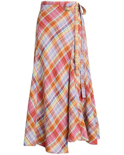 Polo Ralph Lauren Red Check-pattern Wrap-design Midi Skirt