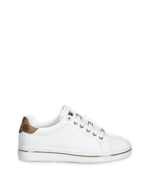 Guess White Logo-Plaque Lace-Up Sneakers
