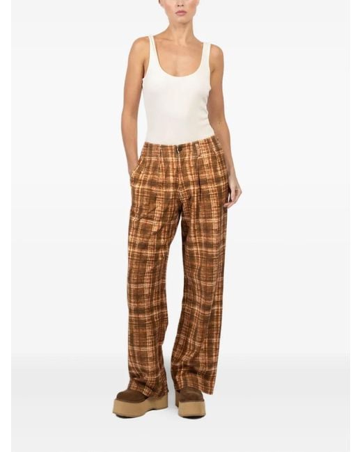 R13 Brown Pleated Checked Pants