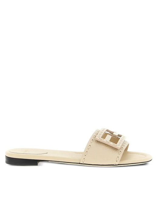 Fendi Natural Macro-Stitched Baguette Slides