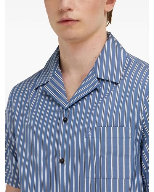Ferragamo Blue Short Sleeve Popline Shirt for men