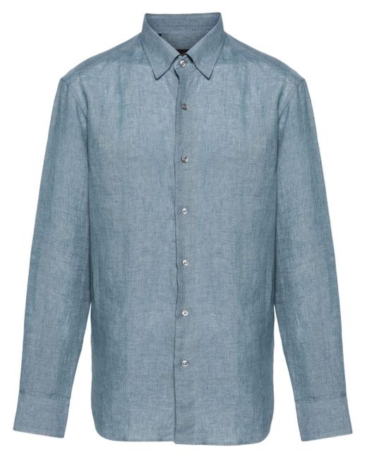 Brioni Blue Chambray Linen Shirt for men
