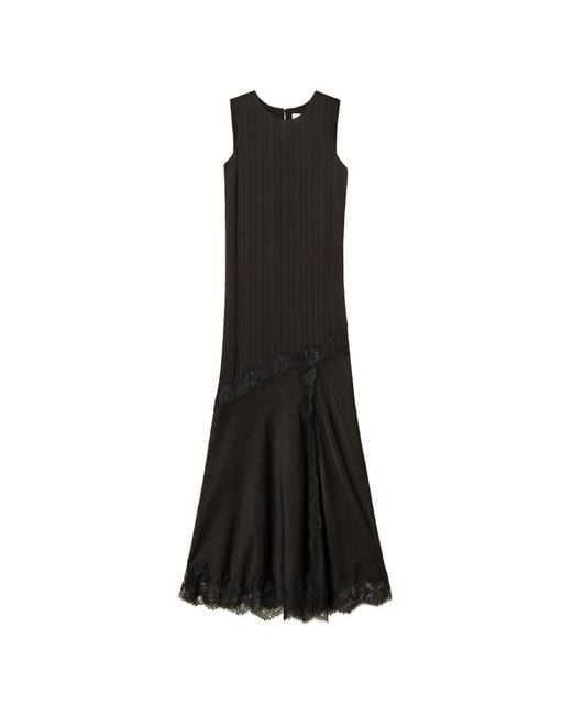 Twinset Black Long Satin And Lace Dress