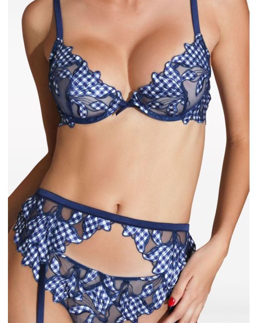 Fleur du Mal Blue Lily Embroidered Hipster Thong