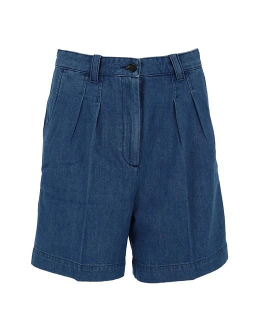 A.P.C. Blue Nola Pleated-Design Shorts