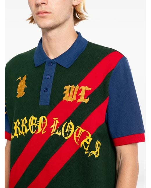Warren Lotas Green Logo-Embroidered Striped Polo Shirt for men