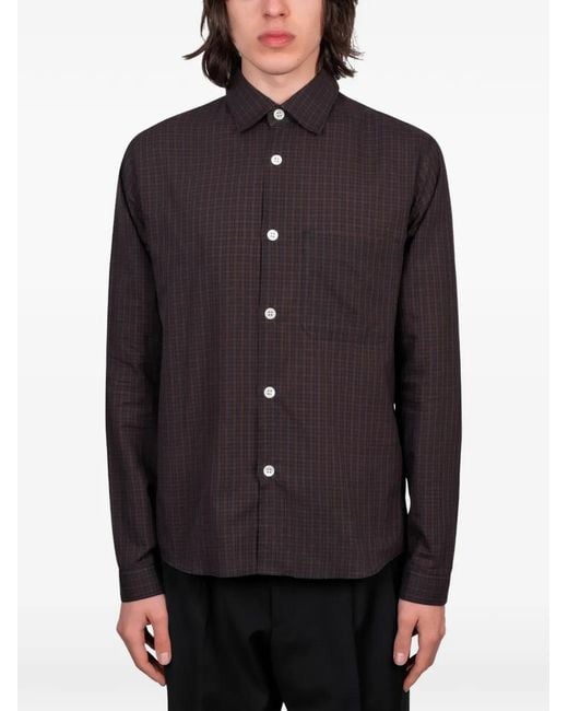Another Aspect Blue Checked Chest-Pocket Shirt for men