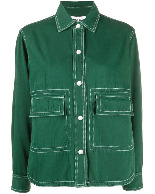 KENZO Green Contrast Stitch Shirt Jacket