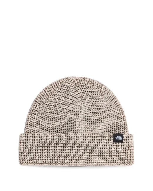 The North Face Natural Tnf Fisherma Logo-Patch Beanie Hat