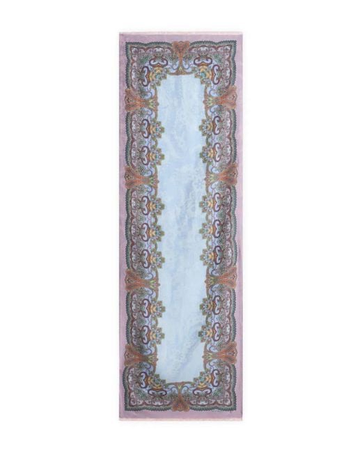 Etro Blue Floral-Print Scarf