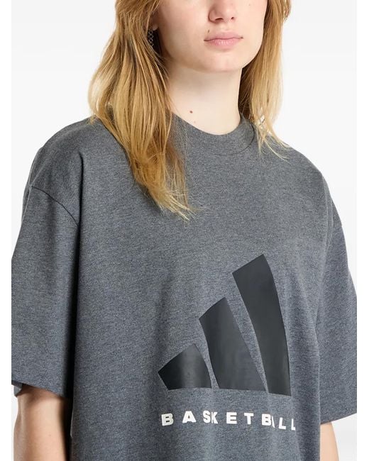 Adidas Gray Basketball Logo-Print T-Shirt