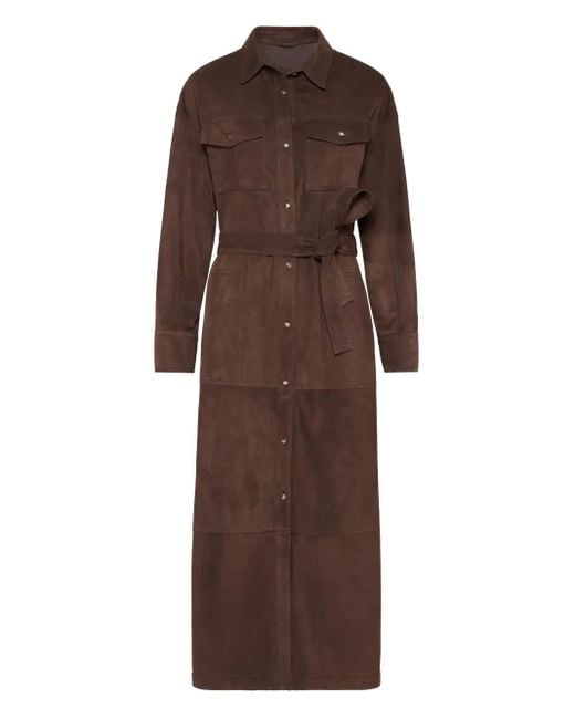 Brunello Cucinelli Brown Belted Suede Shirt Dress