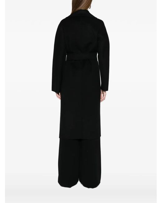 Max Mara Black Wraparound Belt Virgin Wool Coat