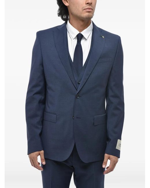 Corneliani Blue Logo-Patch Three-Piece Wool Suit for men